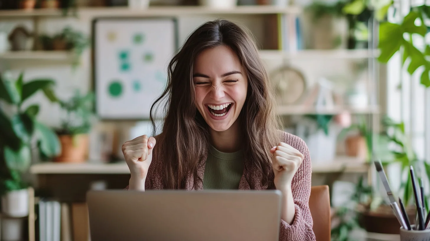 Happy customer celebrating loan approval from Sunbit