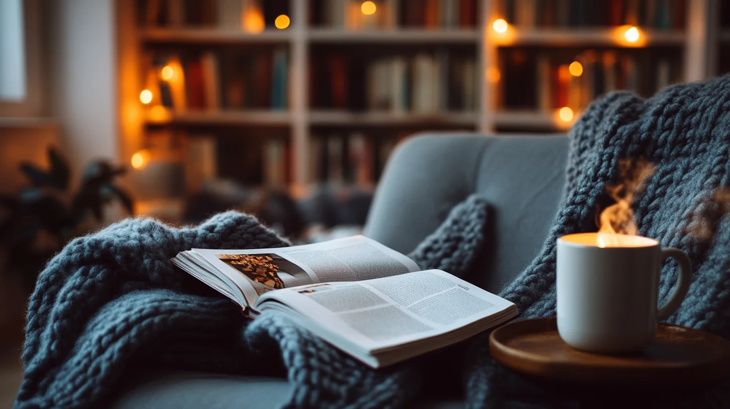 Person reading financial magazine in cozy setting