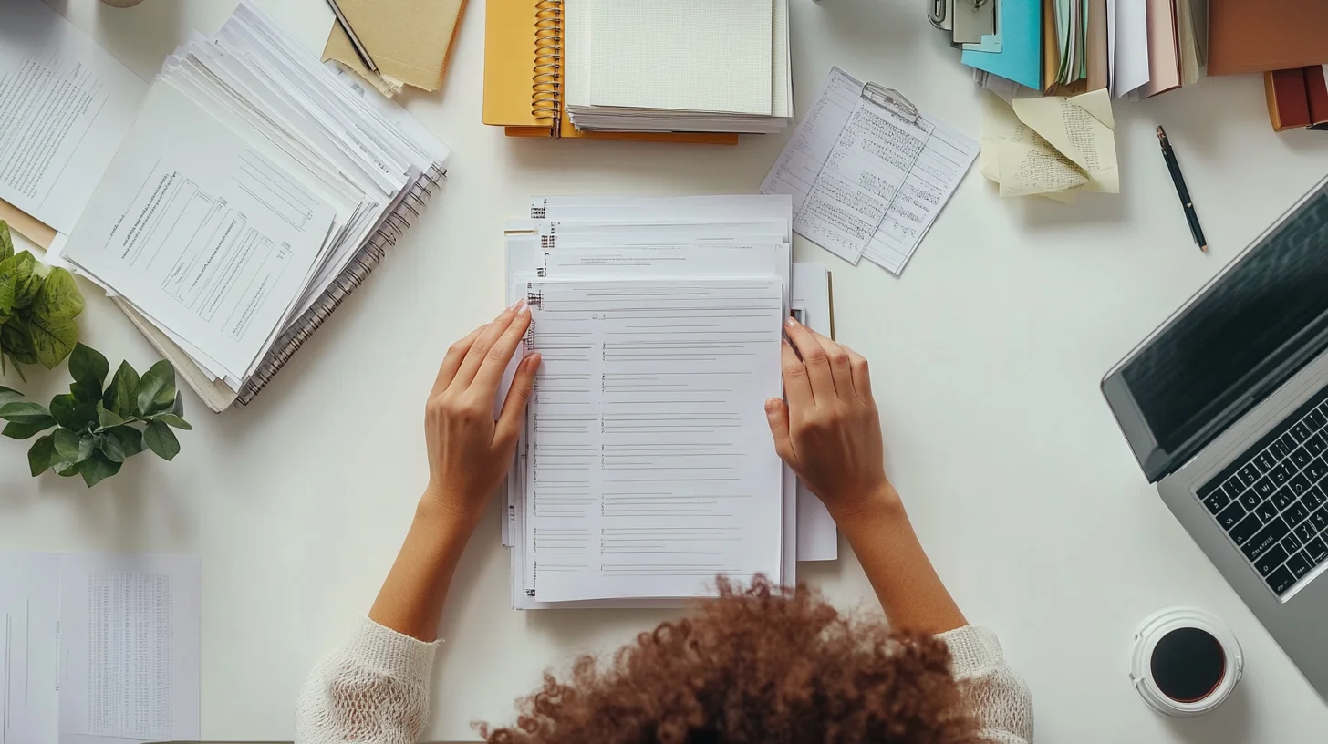 Organized desk with papers being consolidated
