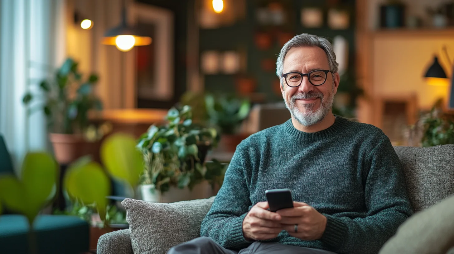 Satisfied Sunbit customer relaxing at home after receiving loan funds